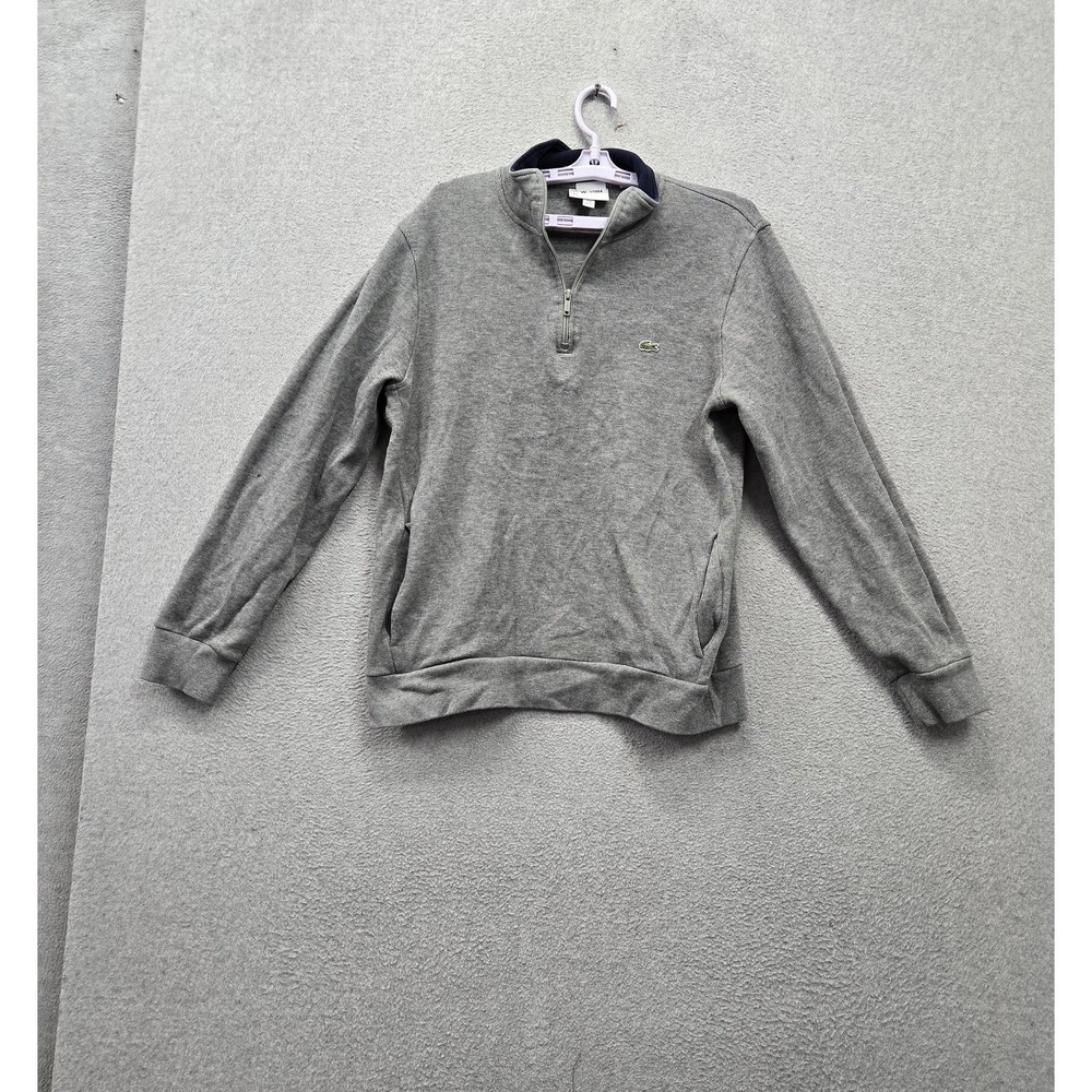 Lacoste Men Sweatshirt XL 6 Gray 1/2 Zip Logo Embroidered Mock Neck Pullover